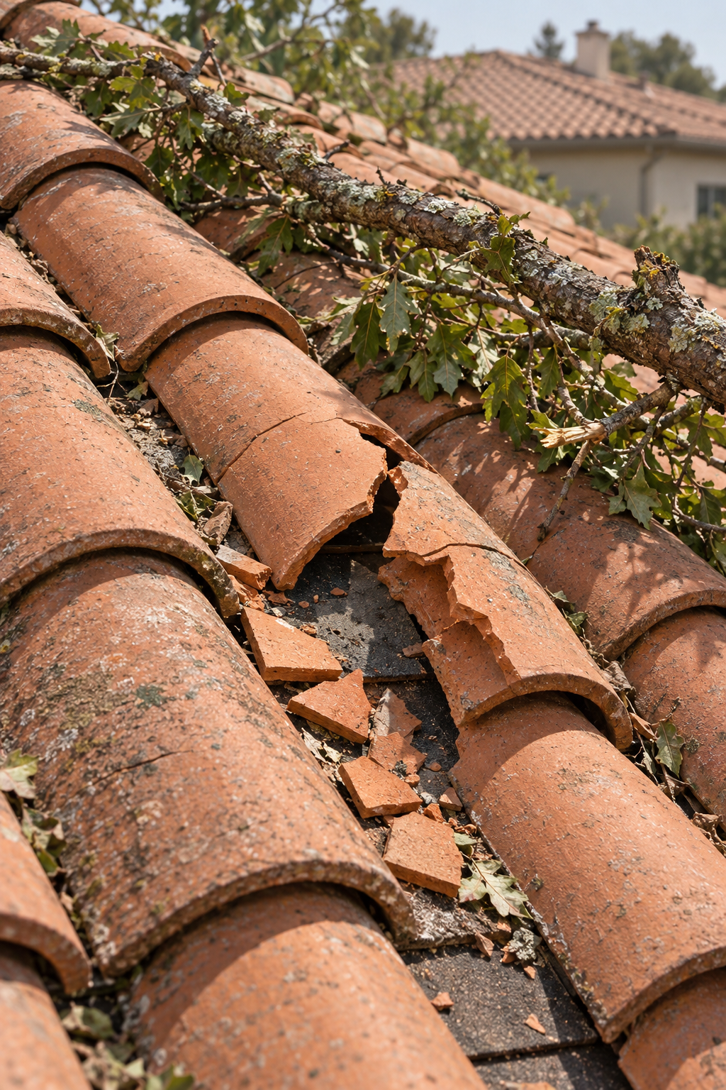 storm damage roof repair on a Santa Barbara tile roof